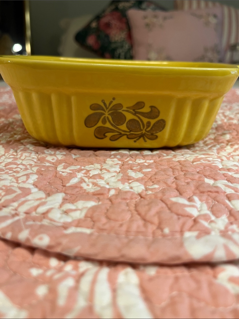 Yellow Ceramic Baking Dish with Floral Accent